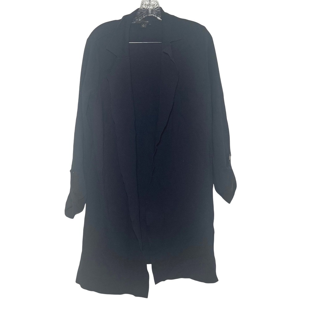 Ann Taylor Navy Blue Open Front Cardigan Roll Tab Sleeve Longline Sweater M